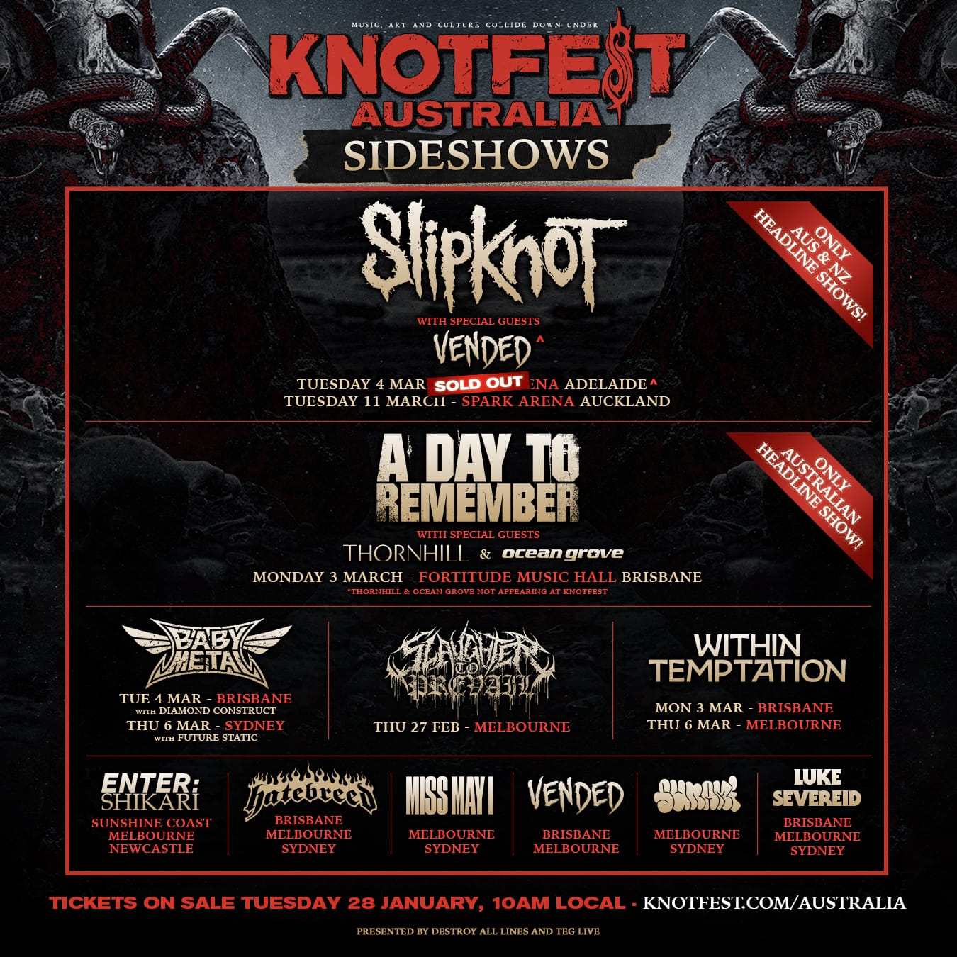 KNOTFEST AUSTRALIA Announce 2025 Sideshows Good Call Live